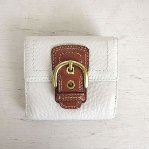 Coach Wallet White Brown Gold Buckle Bifold